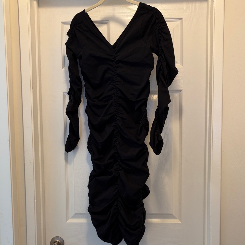 Helmut Lang Black Ruched Midi Dress XS/S - Picture 4 of 5